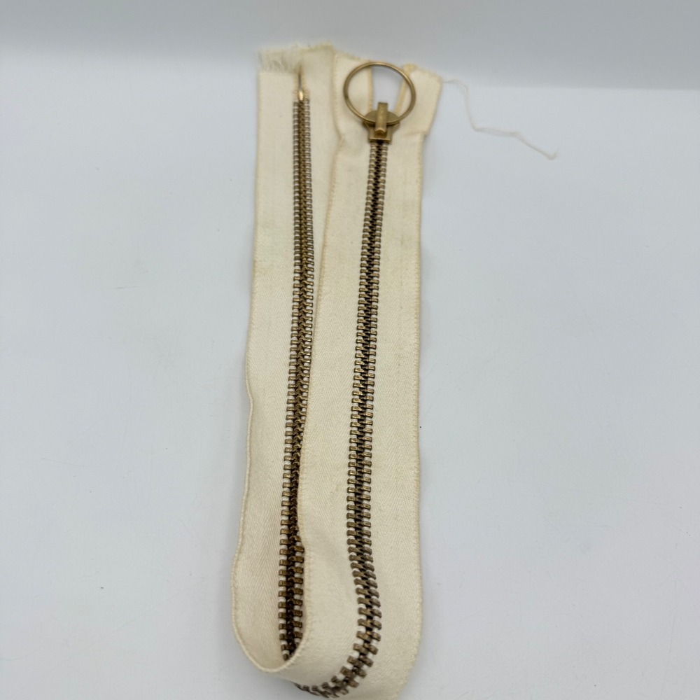 Vintage Talon 20 Inch Brass Ring Pull Zipper Cream Cotton Tape Heavy Duty Metal